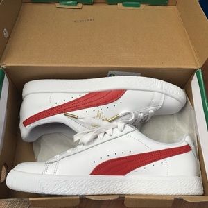 Puma Clyde White and Red Sneakers